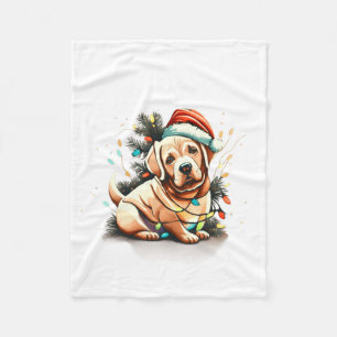 Merry Christmas Golden Retriever Puppy  Fleece Blanket