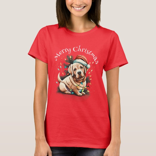 Merry Christmas Golden Retriever Puppy  T-Shirt (Front)