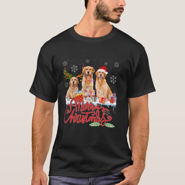 Merry Christmas Golden Retriever Santa Reindeer Li T-Shirt (Front)