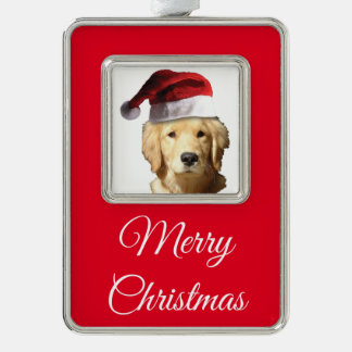 Merry Christmas Golden Retriever Silver Plated Framed Ornament