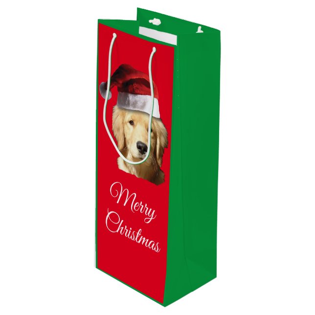 Merry Christmas Golden Retriever Wine Gift Bag (Front Angled)