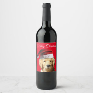 Merry Christmas Golden Retriever Wine Label