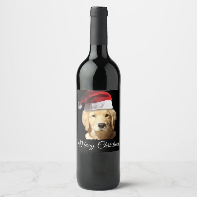 Merry Christmas Golden Retriever Wine Label (Front)