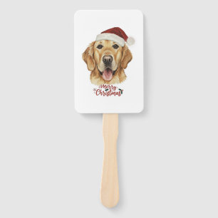 Merry Christmas Golden Retriver dog Hand Fan