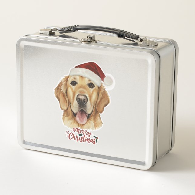Merry Christmas Golden Retriver dog   Metal Lunch Box (Front)