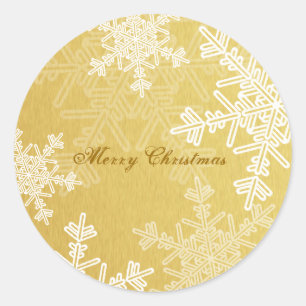 Merry Christmas Golden Snowflake Minimalist Script Classic Round Sticker
