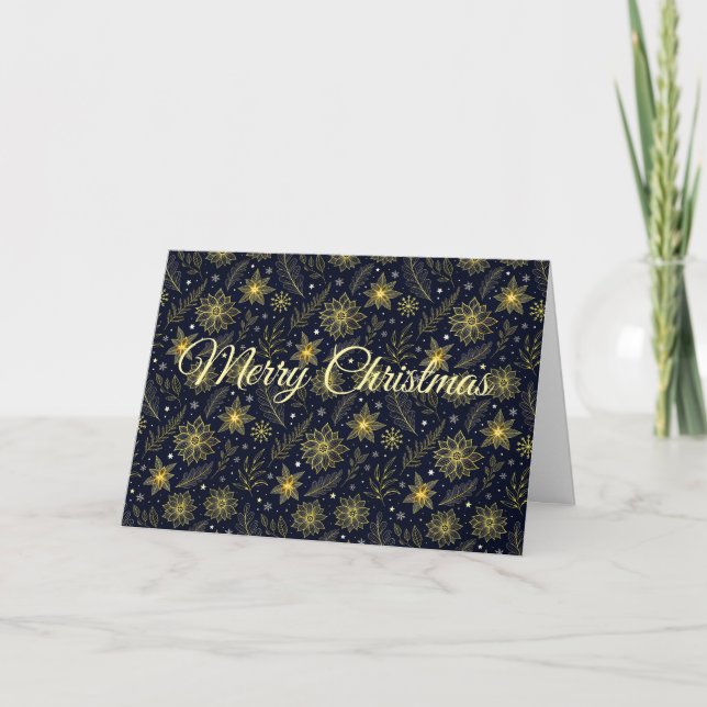 Merry Christmas Golden Snowflakes Card (Front)