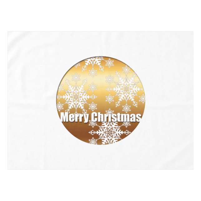 Merry Christmas Golden Snowflakes Tablecloth (Front (Horizontal))