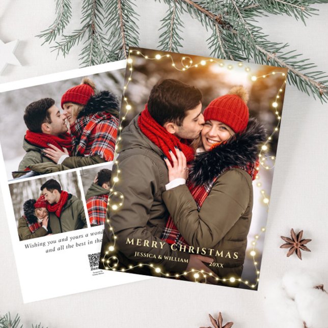 Merry Christmas Golden Sparkle 4 PHOTO Greeting Holiday Card (Creator Uploaded)