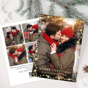 Merry Christmas Golden Sparkle 5 PHOTO Greeting Holiday Card