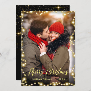 Merry Christmas Golden Sparkle PHOTO Greeting Holiday Card