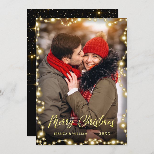 Merry Christmas Golden Sparkle PHOTO Greeting Holiday Card (Front/Back)