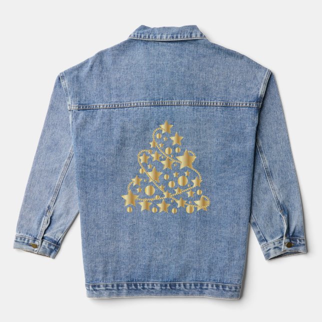 Merry Christmas Golden Stars christmas tree  Denim Jacket (Back)