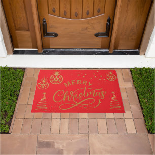 Merry Christmas golden style Traditional red Doormat