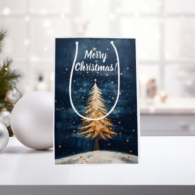 Merry Christmas Golden Tree Medium Gift Bag (Creator Uploaded)