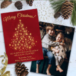Merry Christmas! Golden Tree Photo on Back Red Holiday Card<br><div class="desc">This beautiful Christmas card features a design that is simple, stylish, sophisticated, and classy, with a stylised Christmas tree made of golden stars and lights on a deep lush marbled red background. The caption reads: Merry Christmas! There is space for a short greeting and your signature. The back has your...</div>