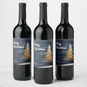 Merry Christmas Golden Tree Wine Label