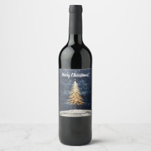 Merry Christmas Golden Tree Wine Label