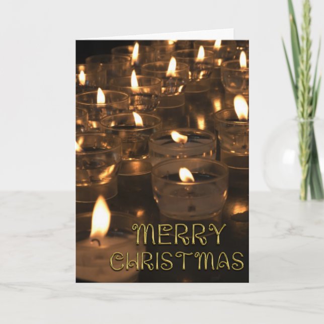 Merry Christmas Golden Typography Candles Lights Holiday Card (Front)