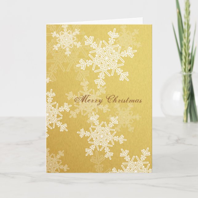 Merry Christmas Golden White Snowflakes Minimalist Holiday Card (Front)