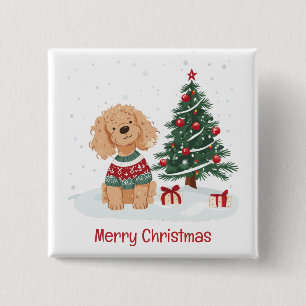 Merry Christmas Goldendoodle Dog 15 Cm Square Badge