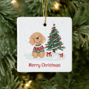 Merry Christmas Goldendoodle Dog Ceramic Ornament