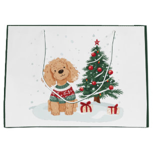 Merry Christmas Goldendoodle Dog Large Gift Bag
