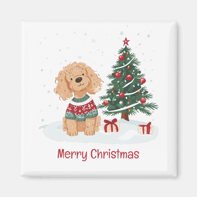 Merry Christmas Goldendoodle Dog Magnet (Front)