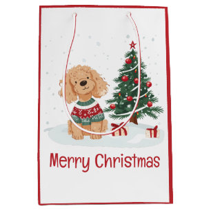 Merry Christmas Goldendoodle Dog Medium Gift Bag