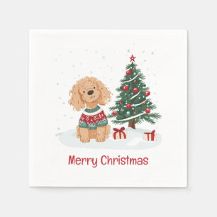 Merry Christmas Goldendoodle Dog Napkin