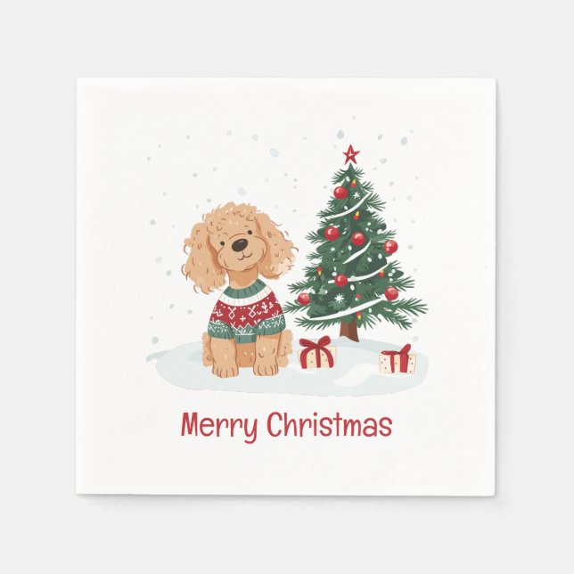 Merry Christmas Goldendoodle Dog Napkin (Front)