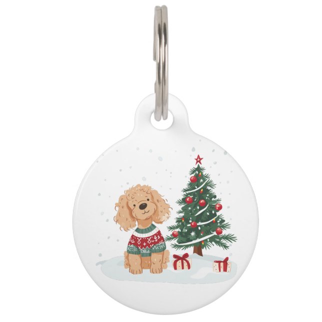 Merry Christmas Goldendoodle Dog Pet Tag (Front)