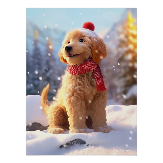 Merry Christmas, Goldendoodle Dog Puppy 01 - Happy Poster (Front)