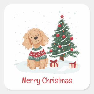 Merry Christmas Goldendoodle Dog Square Sticker