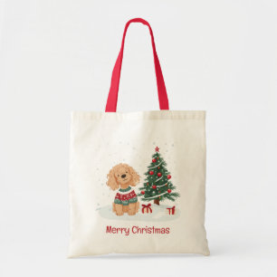 Merry Christmas Goldendoodle Dog Tote Bag