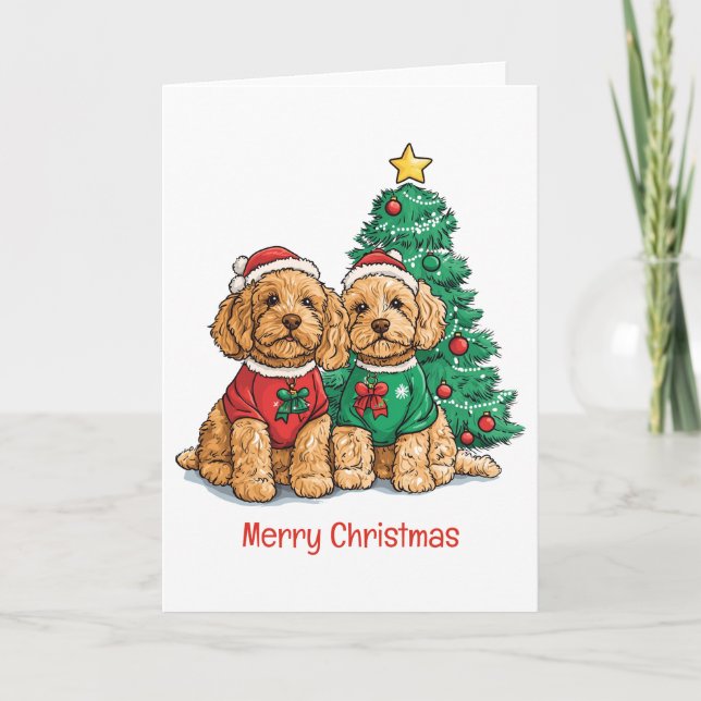 Merry Christmas Goldendoodle Dogs Holiday Card (Front)