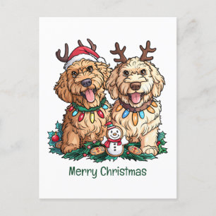 Merry Christmas Goldendoodle Dogs Holiday Postcard