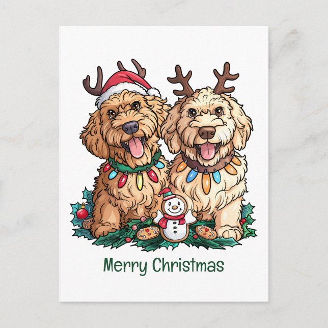 Merry Christmas Goldendoodle Dogs Holiday Postcard (Front)