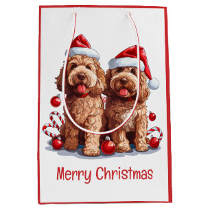 Merry Christmas Goldendoodle Dogs Medium Gift Bag