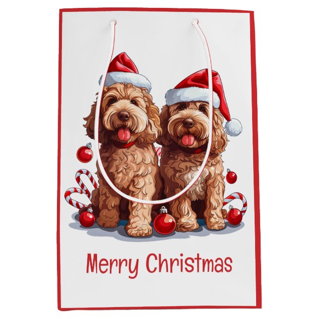 Merry Christmas Goldendoodle Dogs Medium Gift Bag (Front)