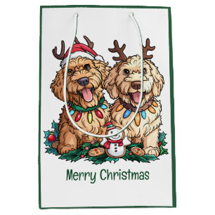 Merry Christmas Goldendoodle Dogs Medium Gift Bag