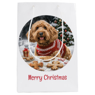 Merry Christmas Goldendoodle Dogs Medium Gift Bag