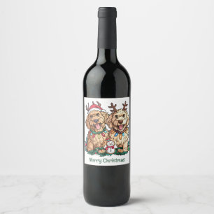Merry Christmas Goldendoodle Dogs Wine Label