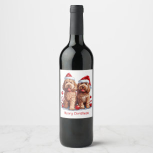Merry Christmas Goldendoodle Dogs Wine Label