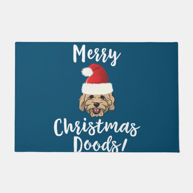 Merry Christmas Goldendoodle Funny Golden Doodle Doormat (Front)