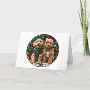 Merry Christmas Goldendoodle Puppy Dogs Holiday Card