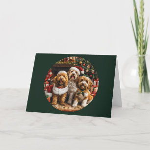 Merry Christmas Goldendoodle Puppy Dogs Holiday Card