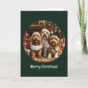 Merry Christmas Goldendoodle Puppy Dogs Holiday Card