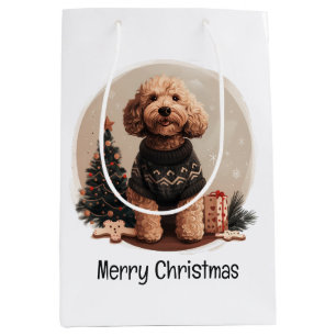 Merry Christmas Goldendoodle Puppy Dogs Medium Gift Bag