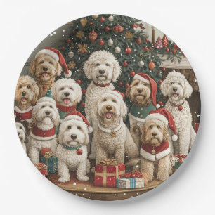 Merry Christmas Goldendoodle Puppy Dogs Paper Plate